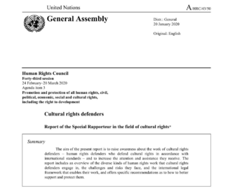 Report of the UNSR on Cultural Rights Defenders